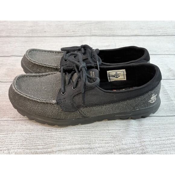 SKECHERS Women’s On the Go Canvas Boat Shoes Black Gold Shimmer Size 10 - Picture 2 of 10